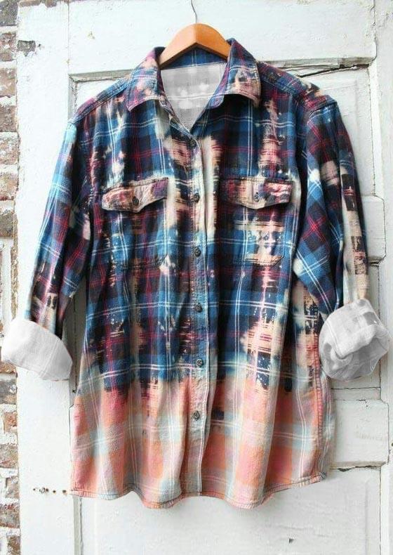 

Shirts Plaid Tie Dye Button Long Sleeve Shirt in Multicolor. Size