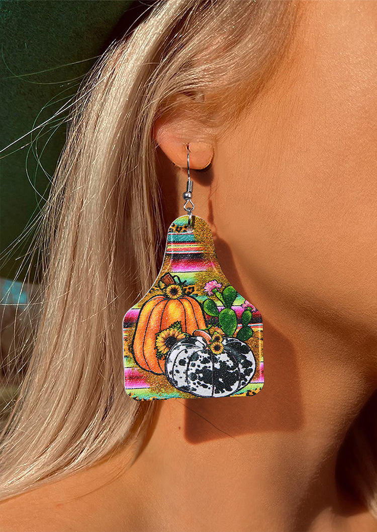 

Earrings Serape Striped Pumpkin Cow Sunflower PU Leather Earrings in Multicolor. Size