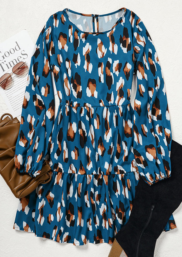 

Mini Dresses Leopard Ruffled Button Long Sleeve Mini Dress in Multicolor. Size
