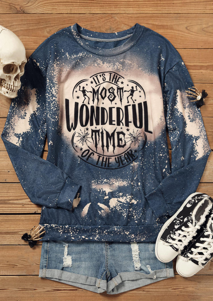 Halloween It's The Most Wonderful Time Of The Year Bleached Sweatshirt