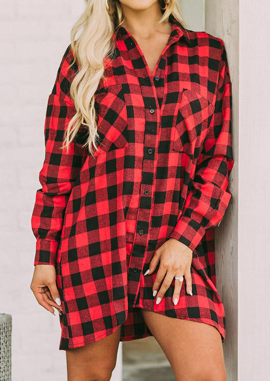 

Mini Dresses Buffalo Plaid Button Turn-Down Collar Shirt Mini Dress in Multicolor. Size: M