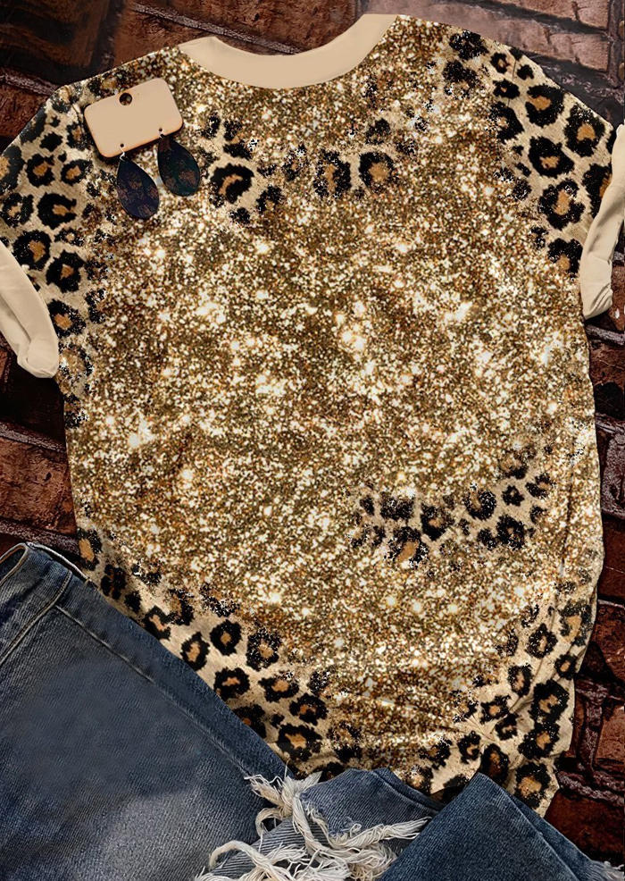 

T-shirts Tees Thankful & Blessed Glitter Leopard Bleached T-Shirt Tee in Multicolor. Size