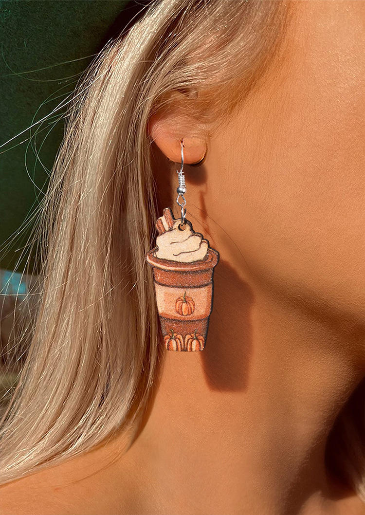 

Earrings Pumpkin Drink Hook Wooden Earrings in Multicolor. Size