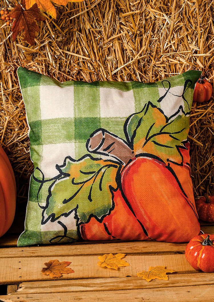 

Pillowcase Plaid Pumpkin Maple Leaf Pillowcase without Pillow in Orange. Size