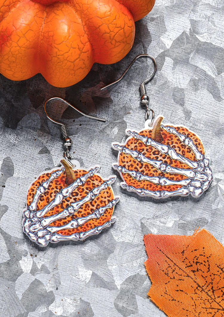 

Earrings Halloween Pumpkin Skeleton Hand Leopard Earrings in Multicolor. Size