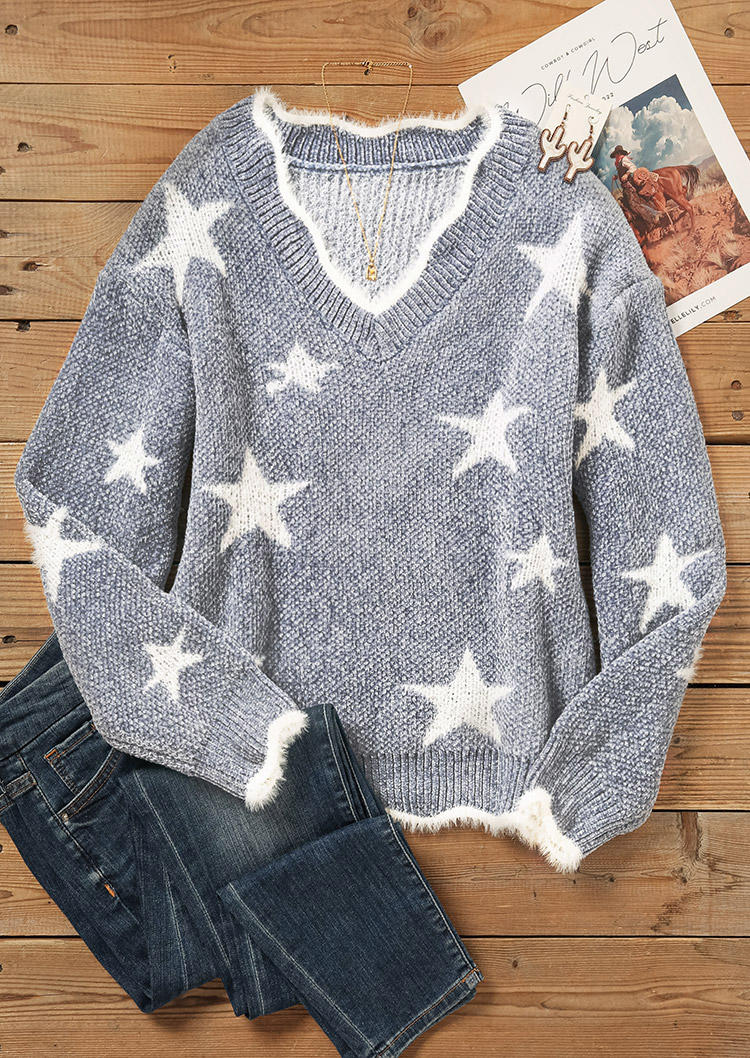 Sweaters Star Irregular Collar Long Sleeve Sweater in Gray. Size: XL