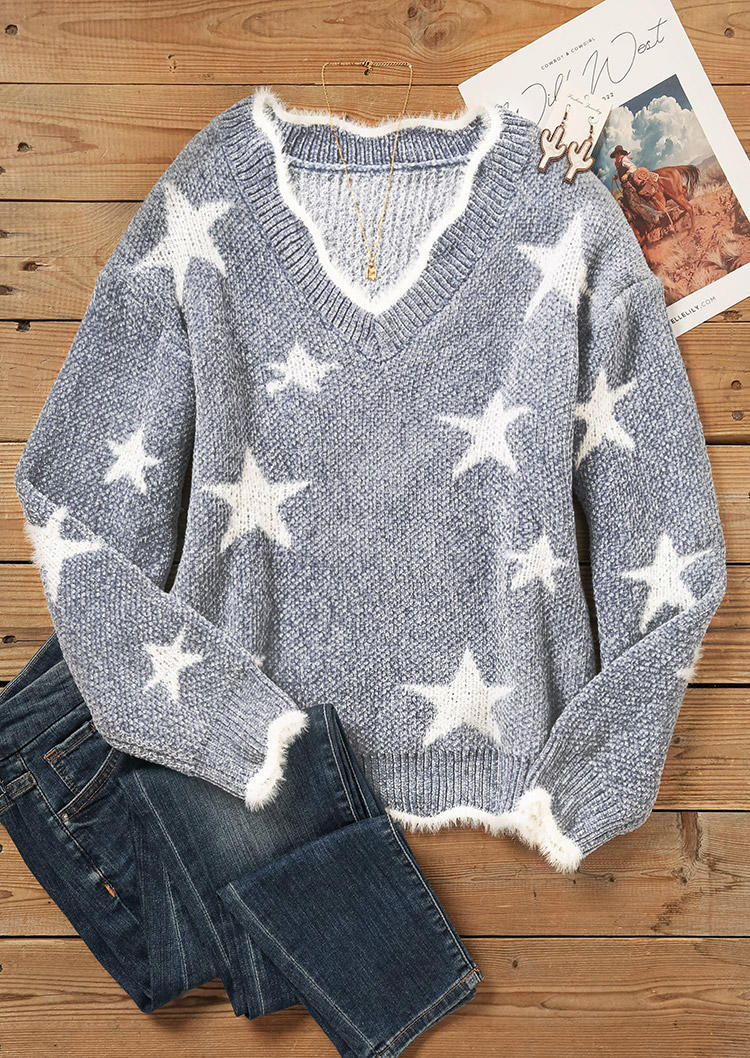 

Sweaters Star Irregular Collar Long Sleeve Sweater in Gray. Size