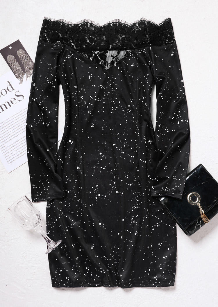 Bodycon Dresses Glitter Lace Splicing Off Shoulder Bodycon Dress in Black. Size: L,M,S,XL