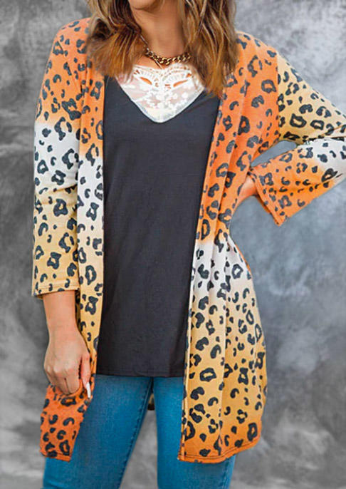 Cardigans Gradient Leopard Long Sleeve Open Front Cardigan in Multicolor. Size: L,M,S