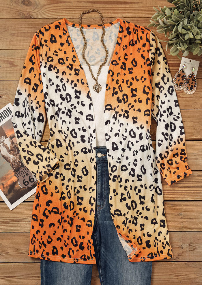 Gradient Leopard Long Sleeve Open Front Cardigan