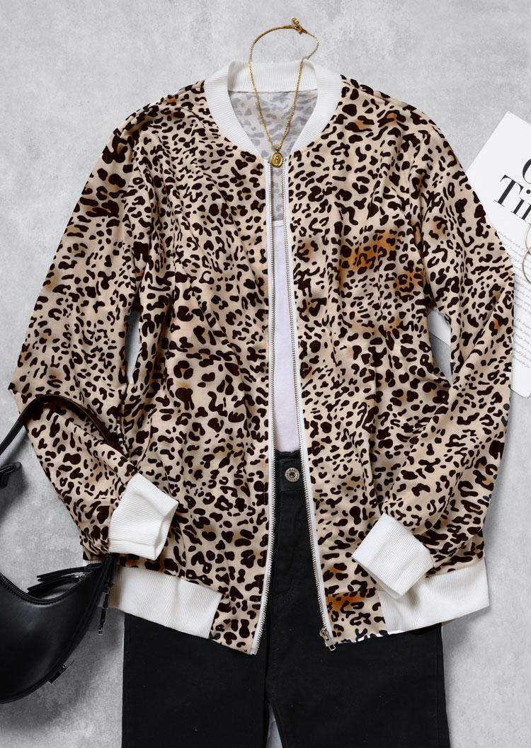 Leopard Zipper Long Sleeve Jacket