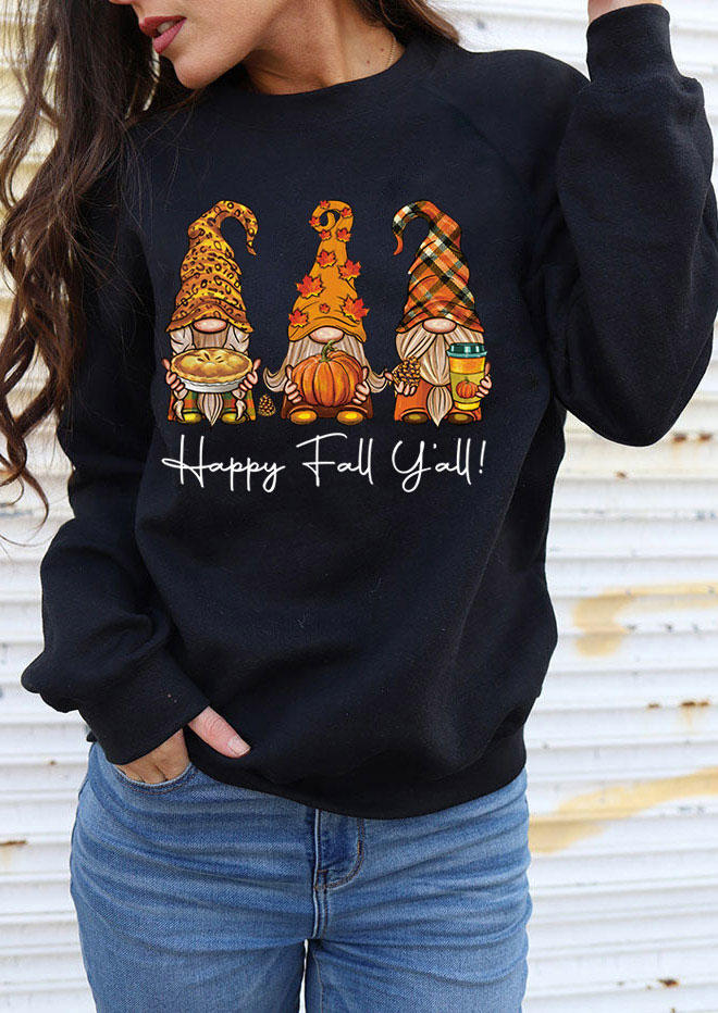 Sweatshirts Happy Fall Y'all Gnomies Pullover Sweatshirt in Black. Size: L,M,S,XL