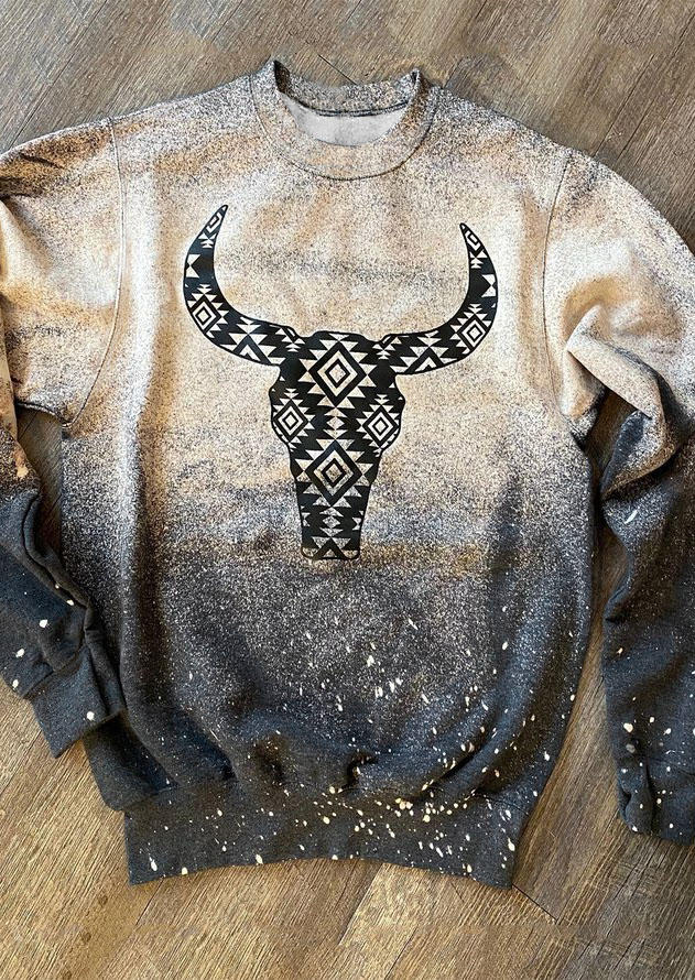 

Sweatshirts Aztec Geometric Steer Skull Gradient Pullover Sweatshirt in Black. Size