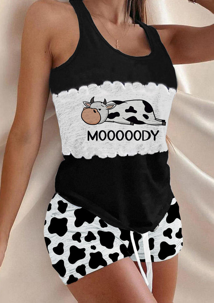 Sleepwear Mooooody Cow Color Block Tank And Shorts Pajamas Set in Multicolor. Size: L,M,S,XL