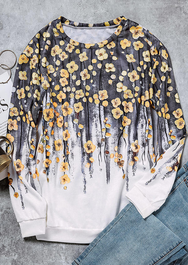 

Sweatshirts Floral O-Neck Long Sleeve Sweatshirt in Multicolor. Size: ,XL
