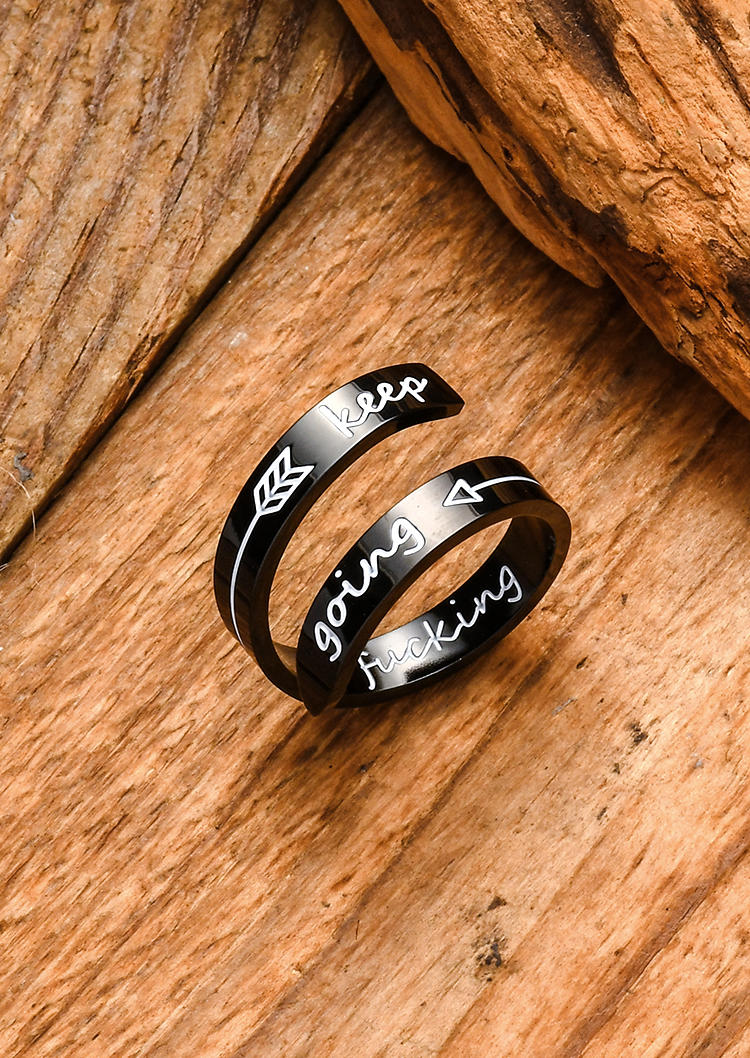 

Rings Keep Going Arrow Titanium Steel Open Ring in Black. Size