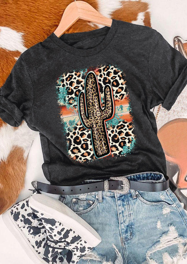 

T-shirts Tees Leopard Cactus Serape Striped T-Shirt Tee - Dark Grey in Gray. Size