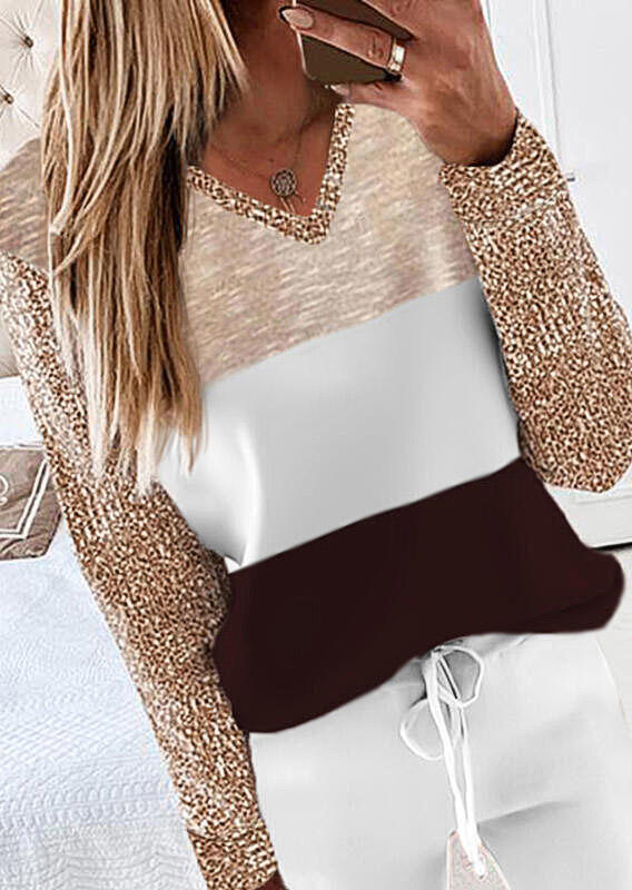 Blouses Sequined Color Block Long Sleeve Blouse in Multicolor. Size: M,S,XL