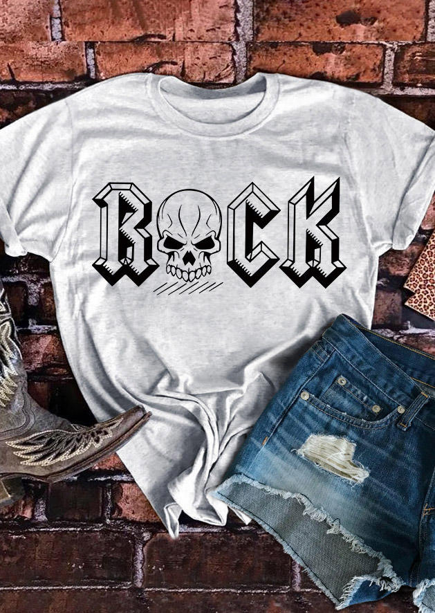 T-shirts Tees Rock Skull Graphic T-Shirt Tee - Light Grey in Gray. Size: L,M,S,XL