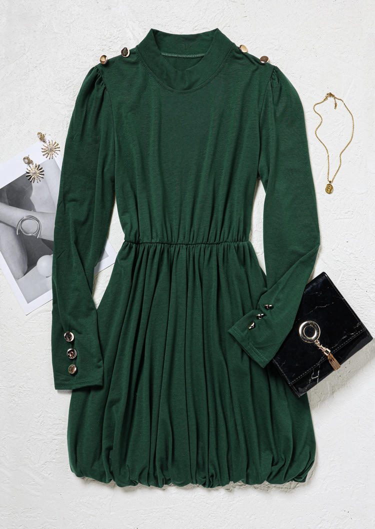 

Mini Dresses Button Ruffled Long Sleeve Mini Dress - Dark Green in Green. Size: L,M,,XL