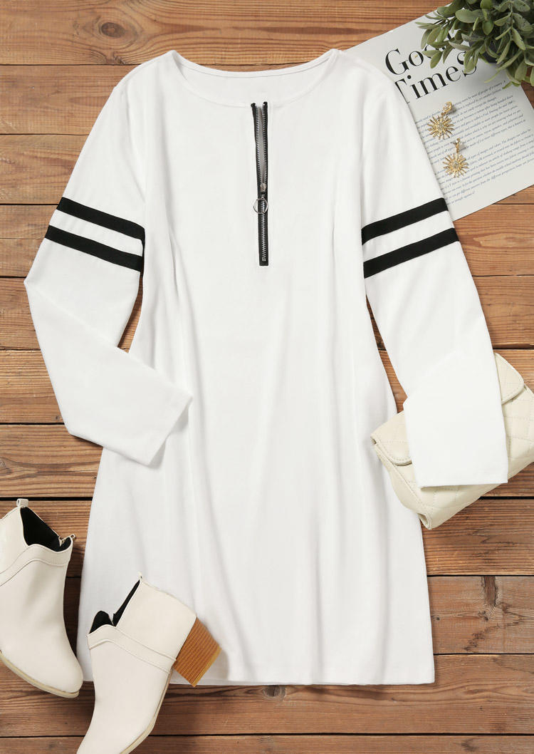 

Mini Dresses Zipper Long Sleeve Mini Dress in White. Size