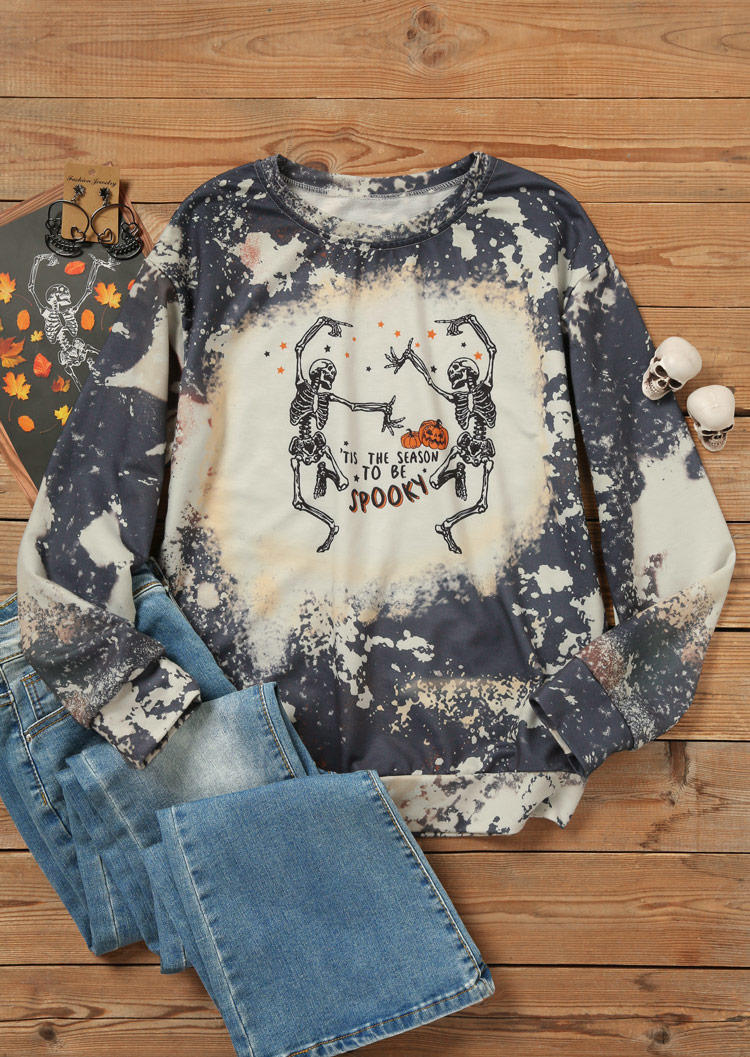 Sweatshirts Halloween Tis' The Season To Be Spooky Pumpkin Face Sweatshirt in Gray. Size: L,M,S,XL