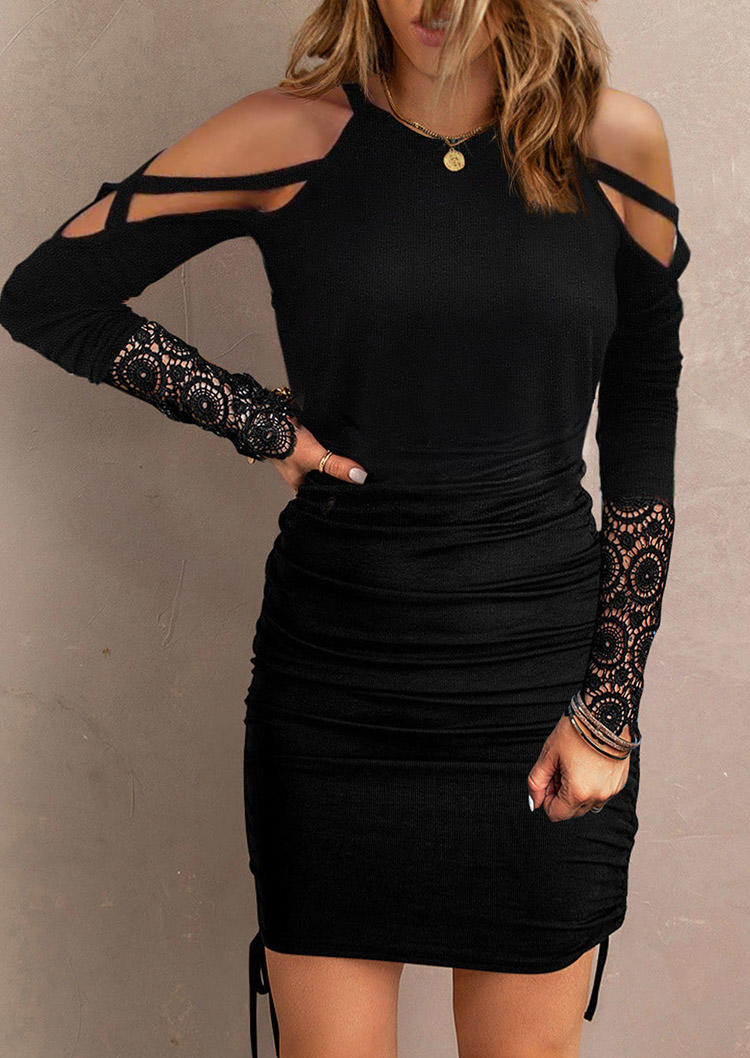 Bodycon Dresses Lace Splicing Criss-Cross Bodycon Dress in Black. Size: M,XL