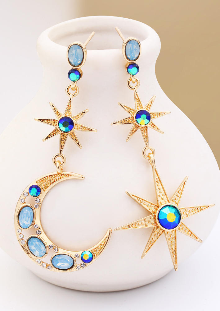 

Earrings Moon Star Rhinestone Asymmetric Earrings in Gold. Size