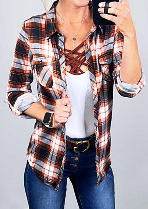 

Shirts Plaid Pocket Button Turn-Down Collar Shirt in Multicolor. Size