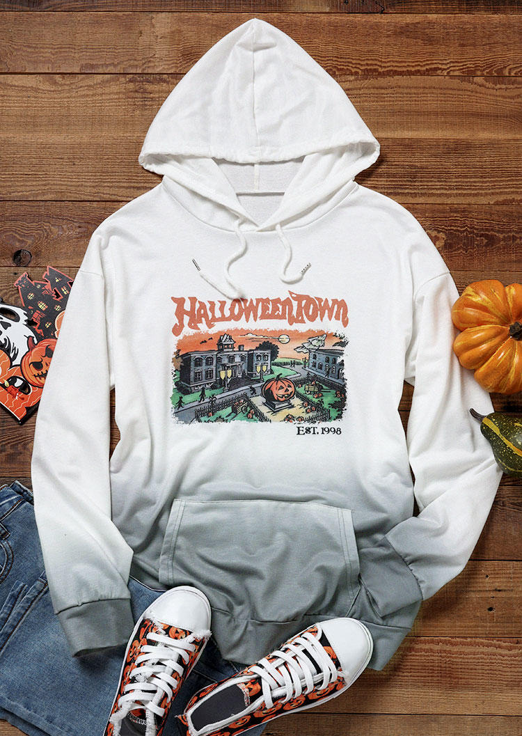 

Hoodies Halloweentown Gradient Pumpkin Face Kangaroo Pocket Hoodie in White. Size: L,M,,XL