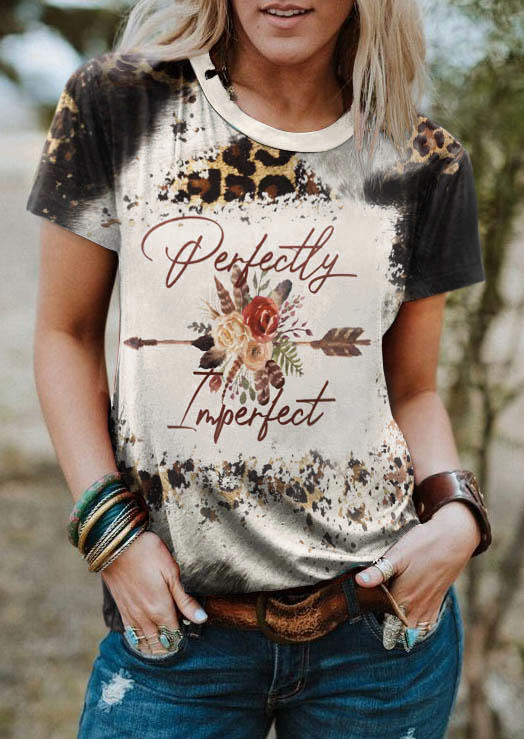 Perfectly Imperfect Floral Arrow Leopard Bleached T-Shirt Tee