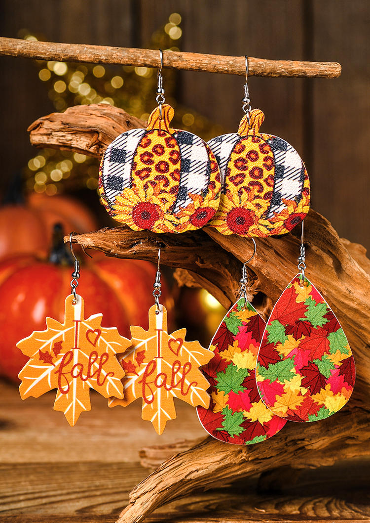 

Earrings Pumpkin Nice Fall Maple Leaf PU Leather Earrings in Orange. Size