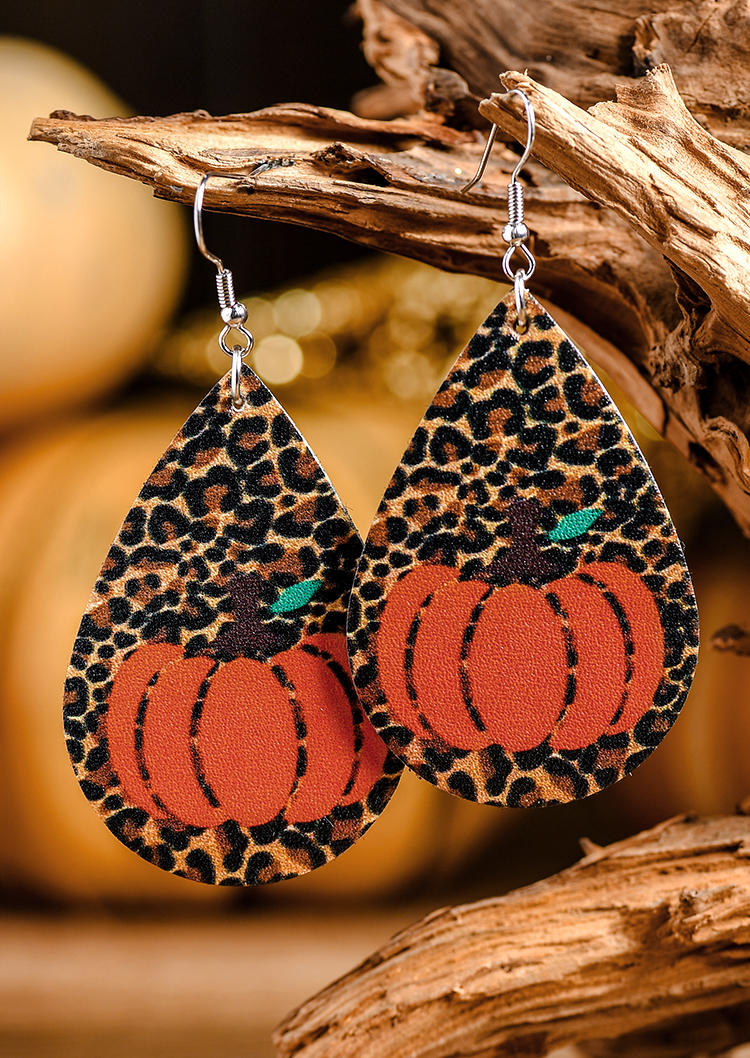 

Earrings Pumpkin Leopard PU Leather Water Drop Earrings in Multicolor. Size