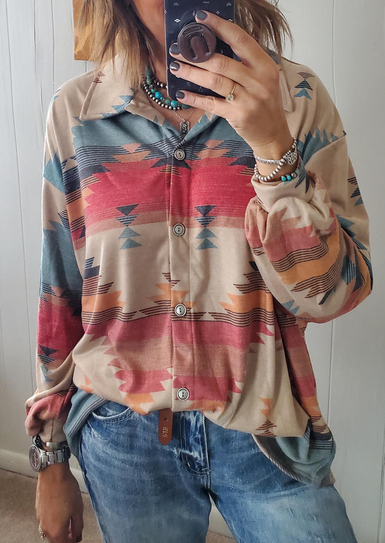 

Shirts Aztec Geometric Button Pocket Shirt in Multicolor. Size: L,M,,XL