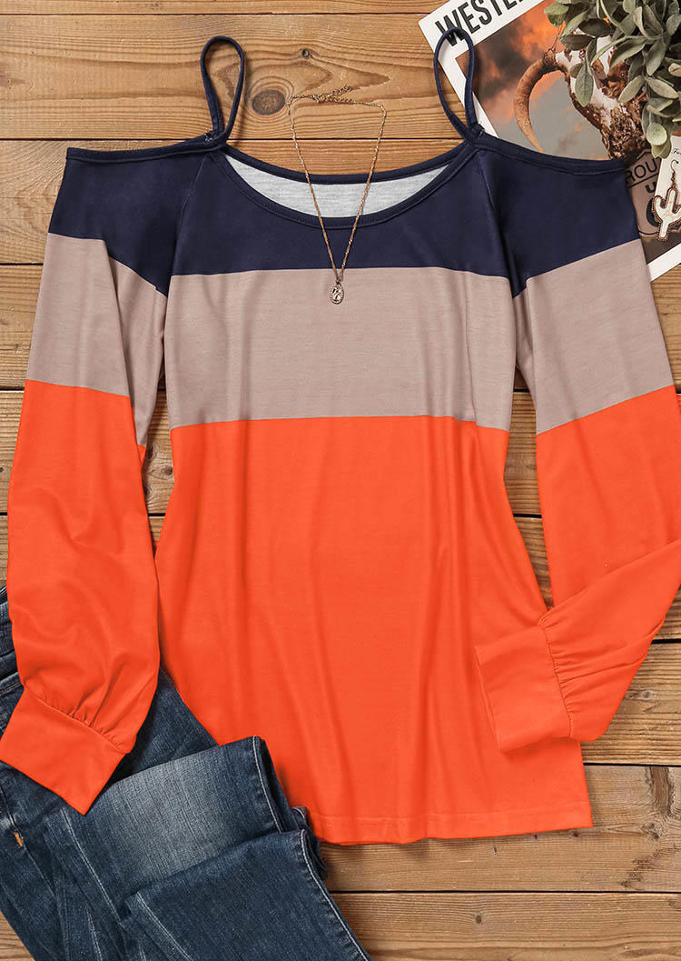 

Blouses Color Block Cold Shoulder Blouse in Multicolor. Size: ,XL