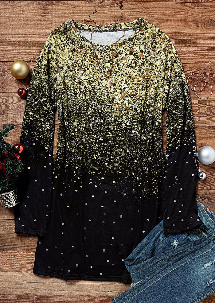 Blouses Glitter Gradient Pocket Long Sleeve Blouse in Gold. Size: M,S,XL