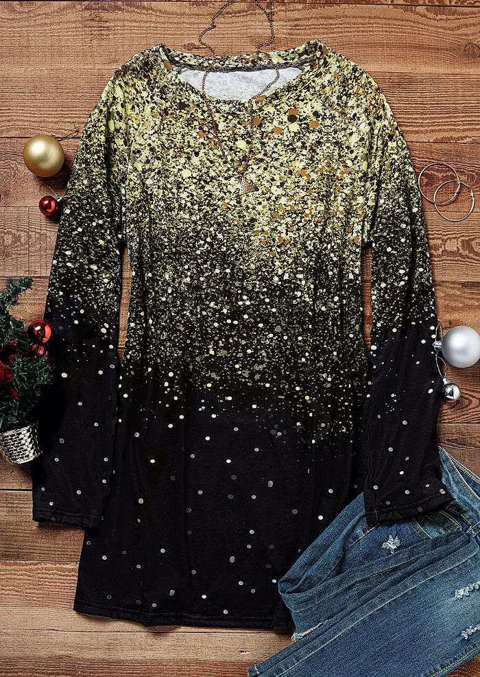 

Blouses Glitter Gradient Pocket Long Sleeve Blouse in Gold. Size: ,XL