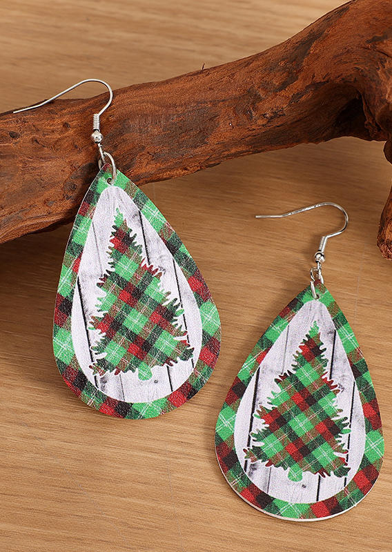 

Earrings Christmas Tree Plaid Water Drop Earrings in Multicolor. Size