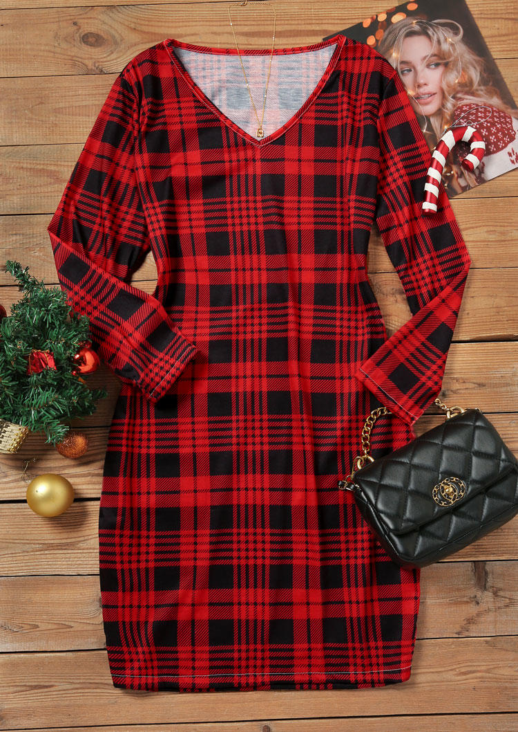 

Bodycon Dresses Buffalo Plaid V-Neck Bodycon Dress in Red. Size