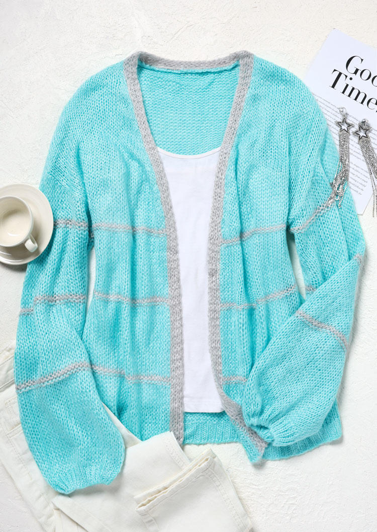 Cardigans Open Front Long Sleeve Sweater Cardigan - Lake Blue in Blue. Size: M,S