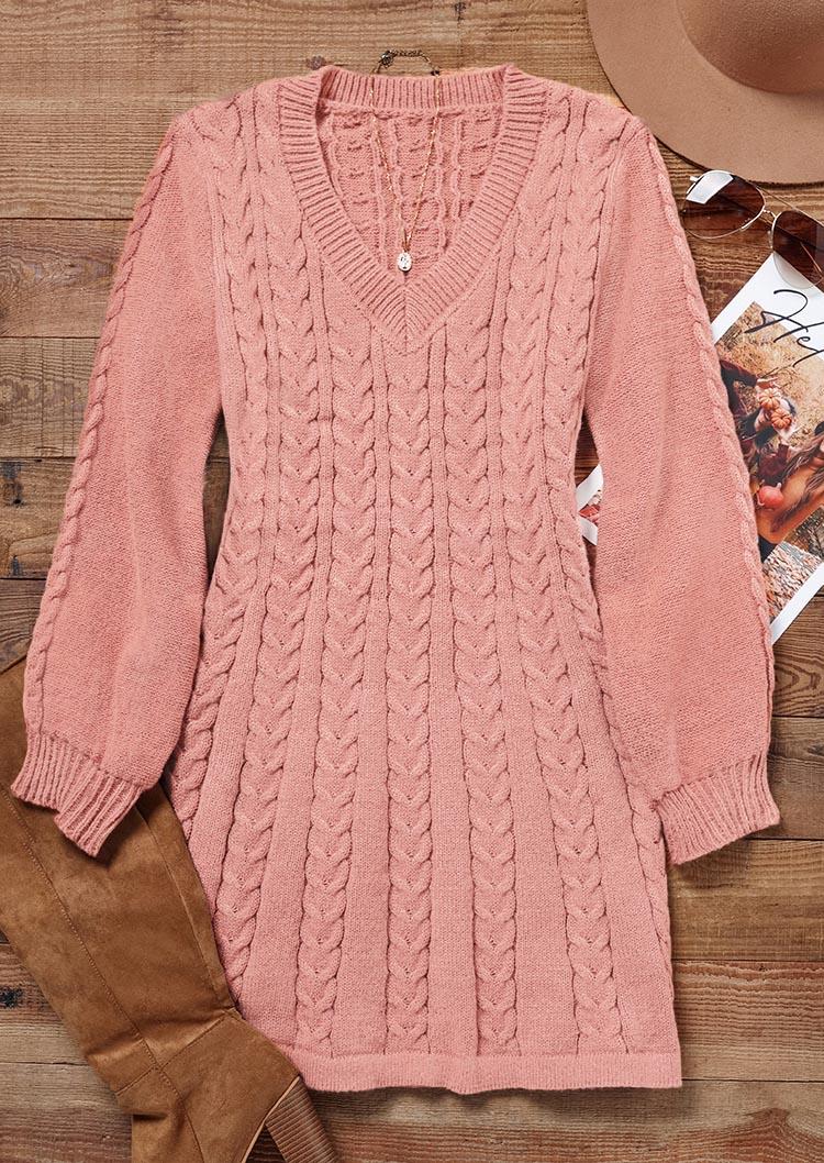 

Sweater Dresses Crochet V-Neck Sweater Dress in Pink. Size
