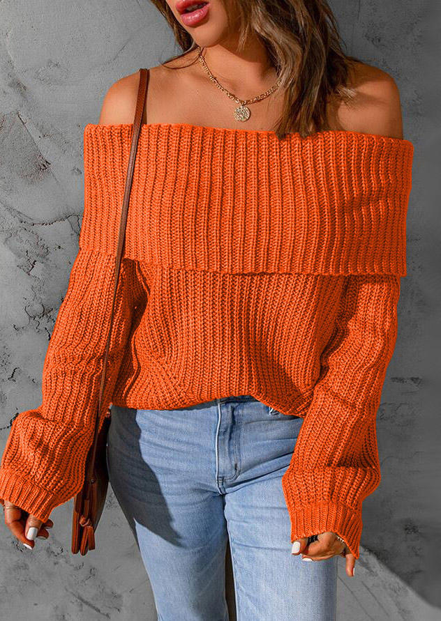

Sweaters Off Shoulder Knitted Sweater in Orange. Size