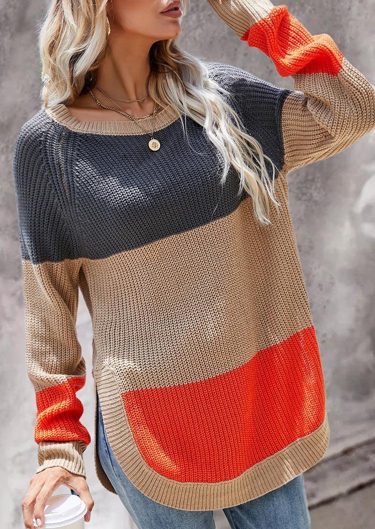 

Sweaters Color Block Slit Long Sleeve Sweater in Multicolor. Size