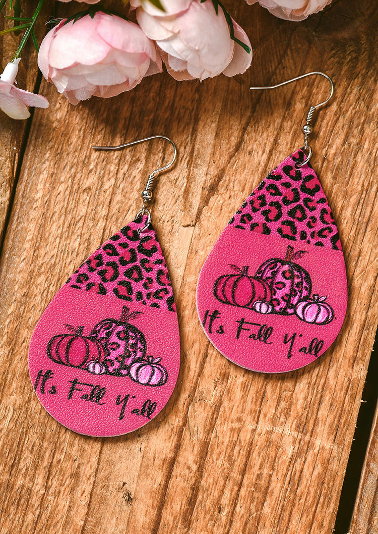 Earrings It's Fall Y'all Leopard Pumpkin Water Drop Earrings in Pink. Size: One Size
