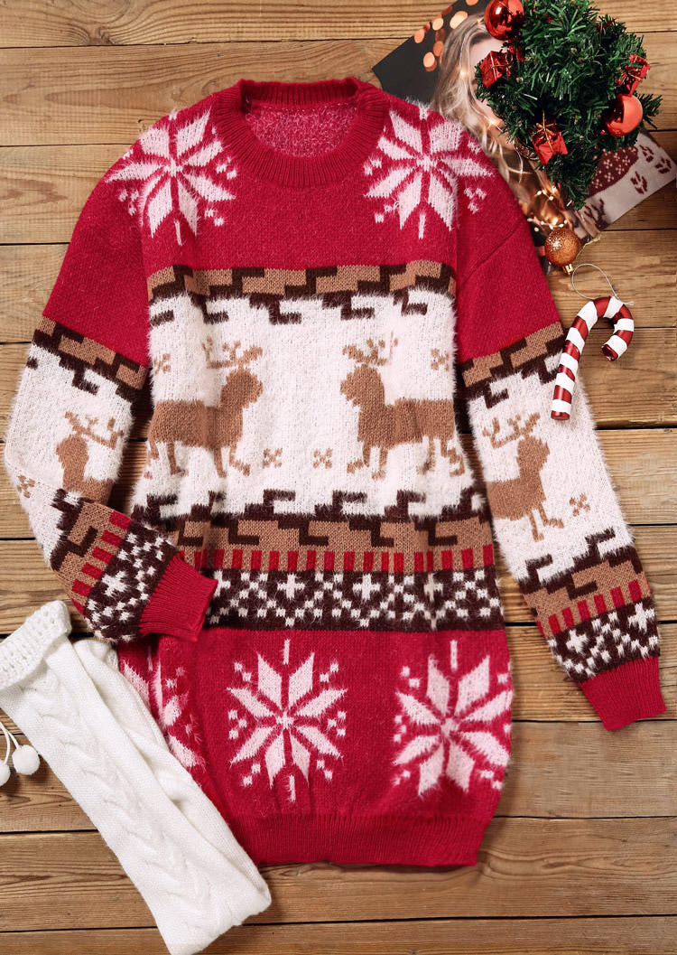

Sweater Dresses Christmas Reindeer Sweater Bodycon Dress in Red. Size: L