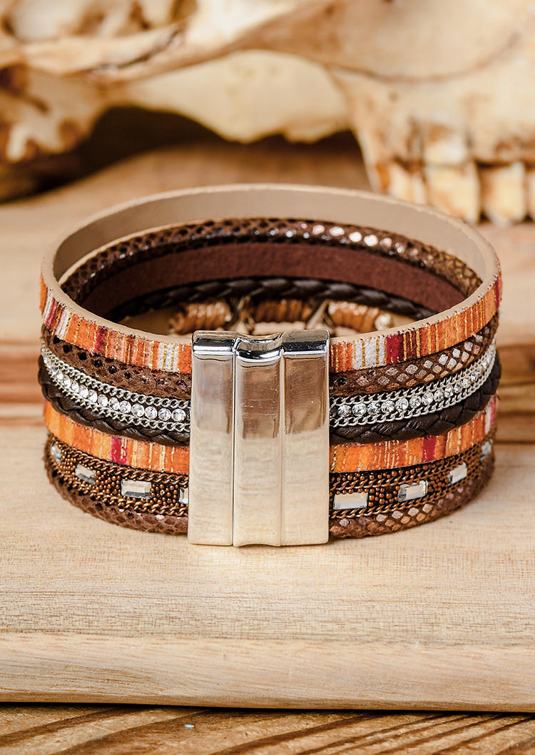 

Bracelet Bohemian Rhinestone Magnetic Buckle Bracelet in Apricot,Brown. Size