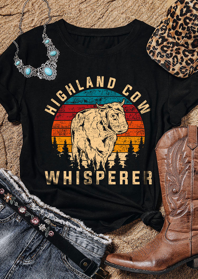 

T-shirts Tees Highland Cow Whisperer O-Neck T-Shirt Tee in Black. Size: L