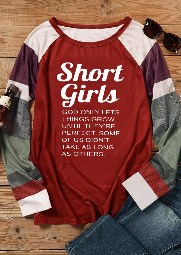 Short Girls Color Block Raglan Sleeve T-Shirt Tee  - Red