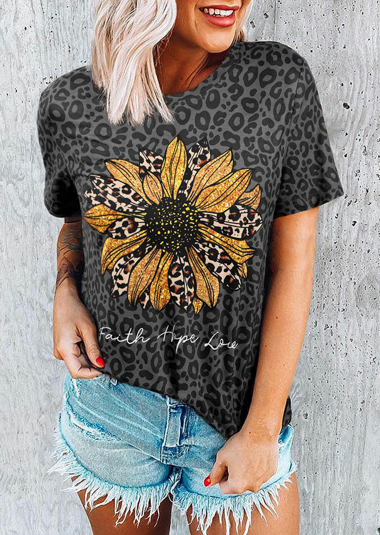 Faith Hope Love Sunflower Leopard T-Shirt Tee