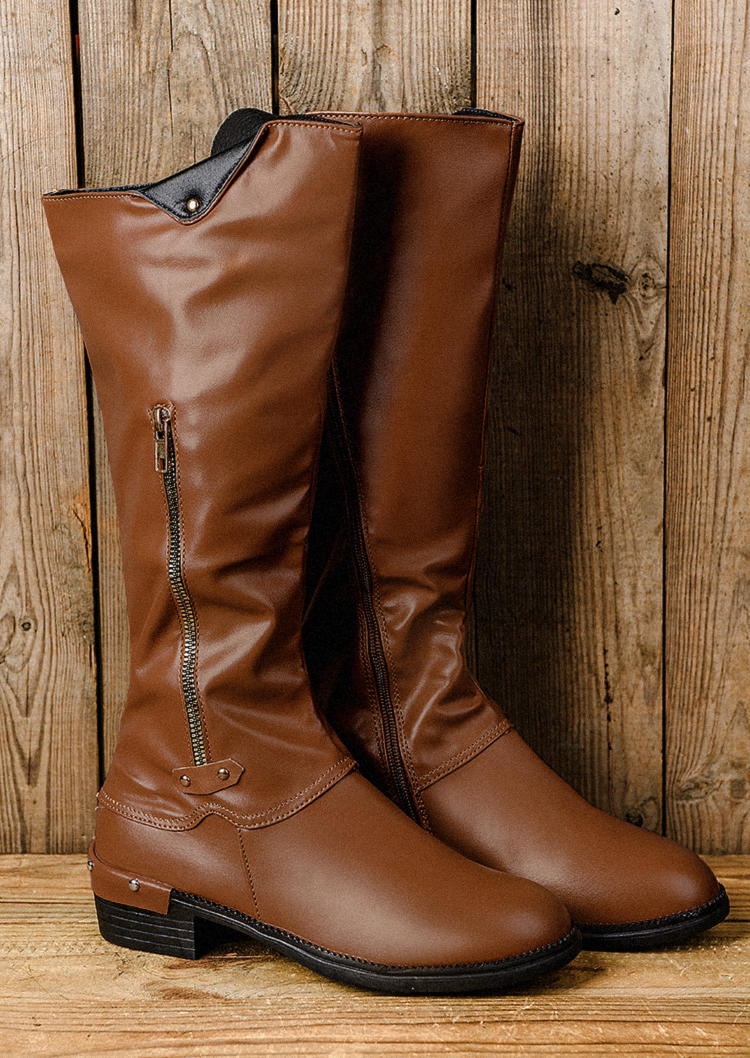 

Boots Western Zipper Ruffled Boots in Brown. Size